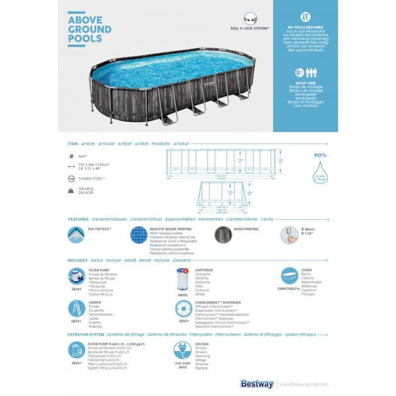 Сглобяем басейн 732 x 366 x 122 см. Bestway 5611T - Image 12